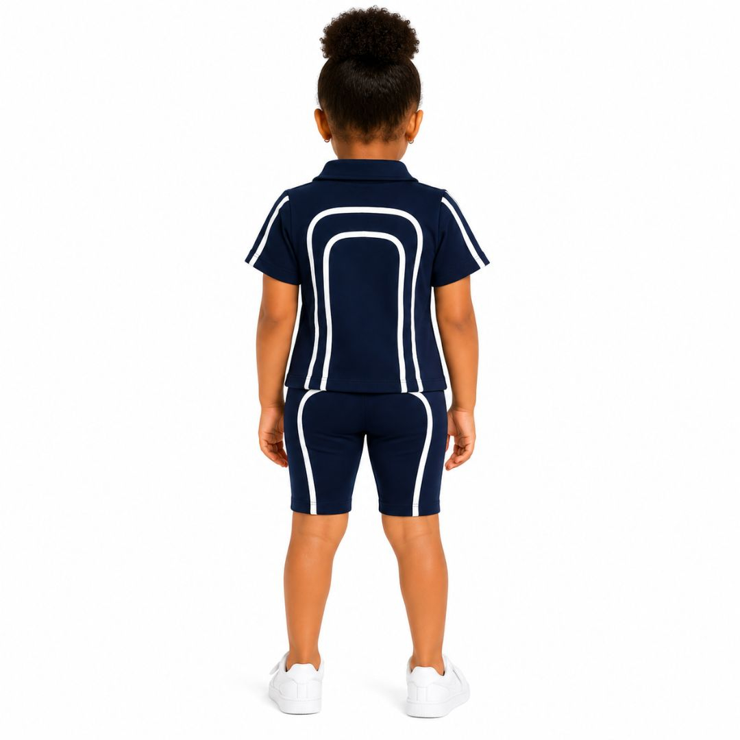 Kids Short Sleeve Zip Polo Top and Matching Shorts Set